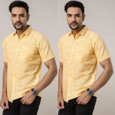 AUZAAI COLLECTION Men Printed Casual Yellow Shirt(Pack of 2)