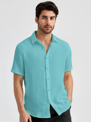 Webric Men Self Design Casual Light Blue Shirt
