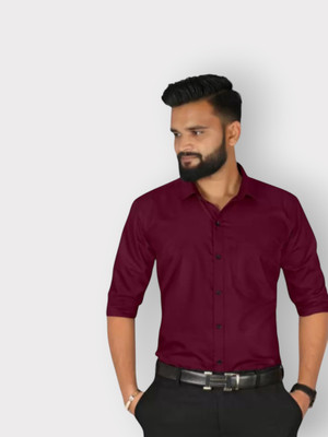 HENDRIX FASHION TREND Men Self Design Casual Maroon Shirt