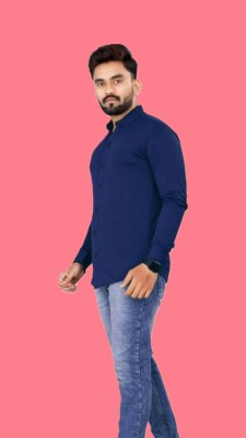 Snija Fashion Men Solid Casual Dark Blue Shirt