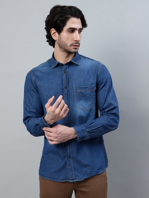 CANTABIL Men Solid Casual Blue Shirt
