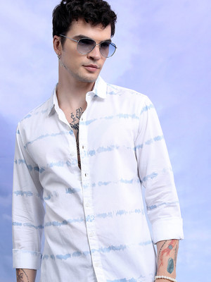 HIGHLANDER Men Printed Casual White, Blue Shirt