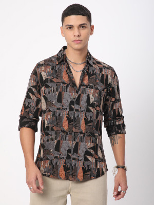 VASTRADO Men Printed Casual Black Shirt