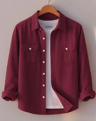 FOXEY Men Solid Casual Purple Shirt