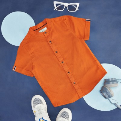 Pantaloons Junior Boys Solid Casual Orange Shirt