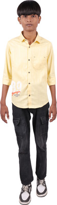 aarom Boys Self Design Casual Yellow Shirt