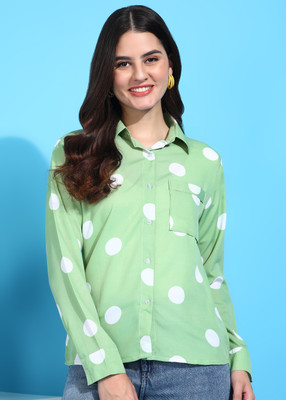 FUNDAY FASHION Women Polka Print Casual Green Shirt