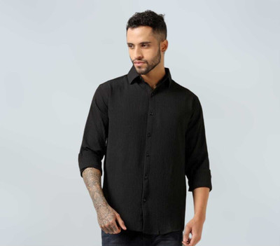 Dadatradings Men Self Design Casual Black Shirt