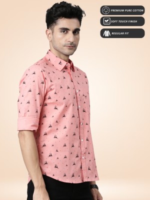 JOVEN Men Printed Casual Pink Shirt