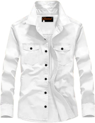 Qlonz Store Men Solid Casual White Shirt