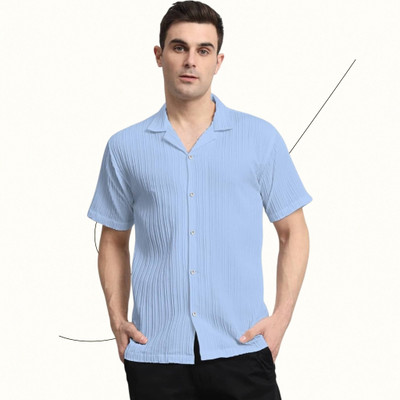 METRON Men Self Design Casual Light Blue Shirt