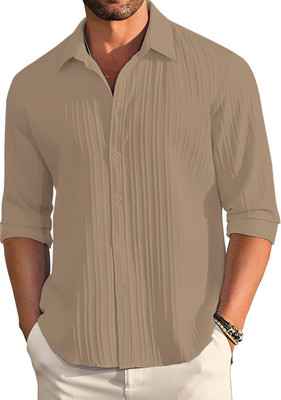 Qlonz Store Men Self Design Casual Beige Shirt