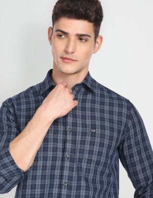 ARROW Men Checkered Casual Dark Blue, White Shirt