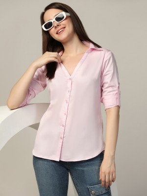 TAHVO Women Solid Casual Pink Shirt