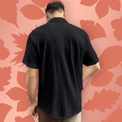 shivay creation Men Self Design Casual Black Shirt