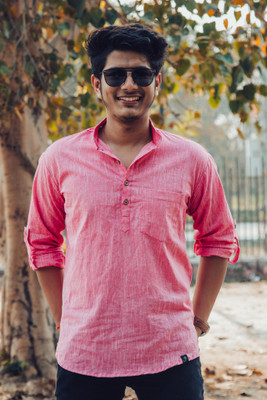 Javinishka Men Self Design Casual Pink Shirt