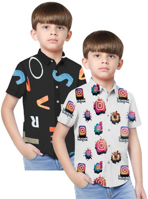 sakthi Boys Printed Casual Multicolor Shirt(Pack of 2)