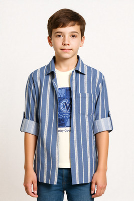 CAVIO Boys Striped Casual Blue Shirt