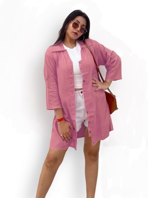 indietoga Women Solid Casual Pink Shirt