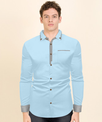 Glusic Trends Men Solid Casual Light Blue Shirt