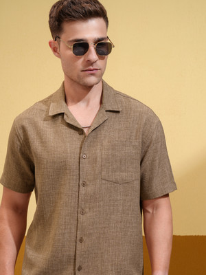 LOCOMOTIVE Men Self Design Casual Brown Shirt