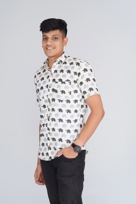 KEERRAZ Men Printed Party White Shirt