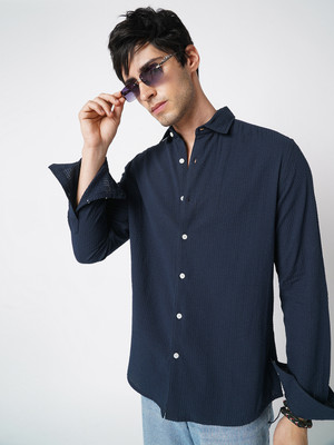 VASTRADO Men Self Design Casual Dark Blue Shirt