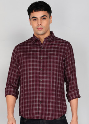WROGN Men Checkered Casual Maroon Shirt