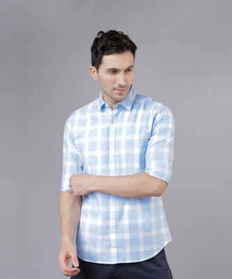 HIGHLANDER Men Checkered Casual White, Blue Shirt
