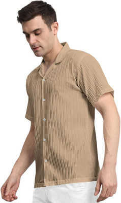 NitaCollection Men Solid Casual Khaki Shirt