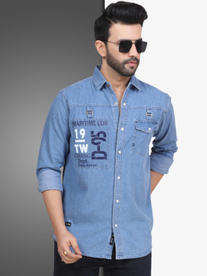 D Finish Men Solid, Printed Casual Light Blue Shirt