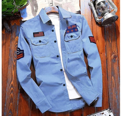 Valveera Men Self Design Casual Blue Shirt