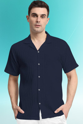 Dharamraj Fashion Men Self Design Casual Dark Blue Shirt