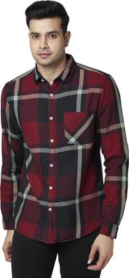 SF Jeans by Pantaloons Men Checkered Casual Red Black Shirt
