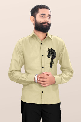 Tkgfashion Men Embroidered Party Black Shirt