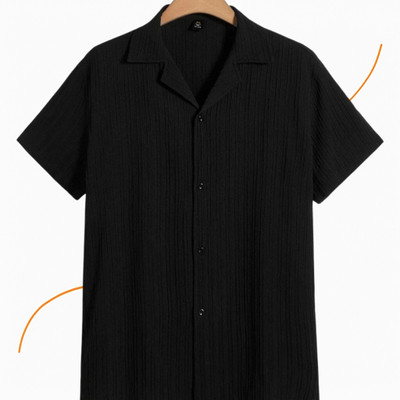 Nita creation Men Self Design Formal Black Shirt