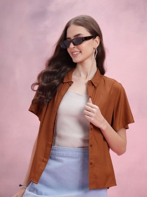 Dressberry Women Solid Casual Brown Shirt