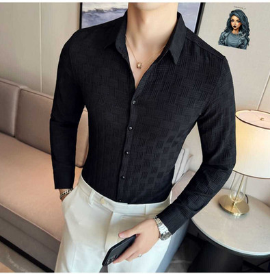Typetron Fashion Men Self Design Casual Black Shirt