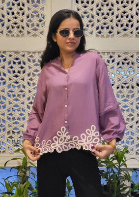 J TURRITOPSIS Women Embroidered Casual Purple Shirt