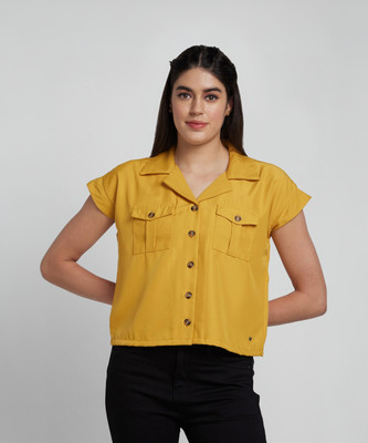 Spykar Women Solid Casual Yellow Shirt