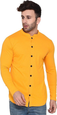 tfurnish Men Self Design Casual Yellow Shirt