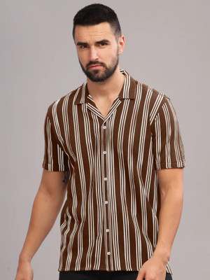 Jump Cuts Men Striped Casual Brown Shirt