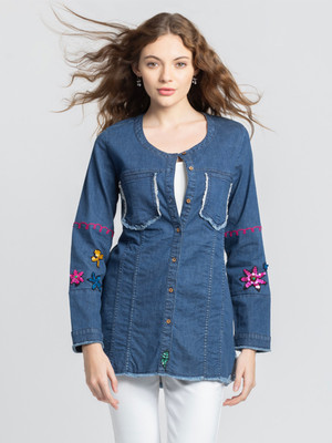 SHAYE Women Solid Casual Dark Blue Shirt