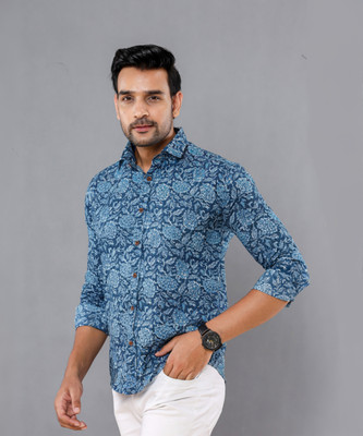 dRANG Men Printed Casual Blue, Light Blue, White Shirt