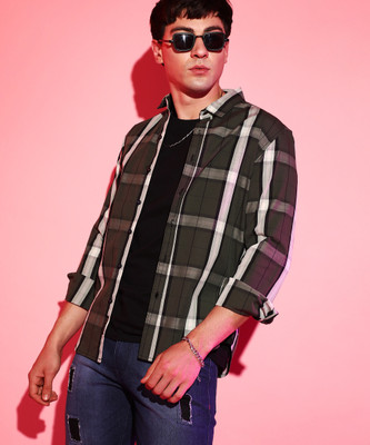 CAMPUS SUTRA Men Checkered Casual Dark Green Shirt