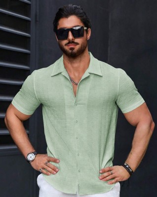 SIVAYFASHION Men Self Design Casual Green Shirt