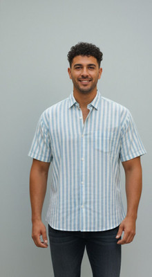 HouseOfCommon Men Striped Casual Blue Shirt