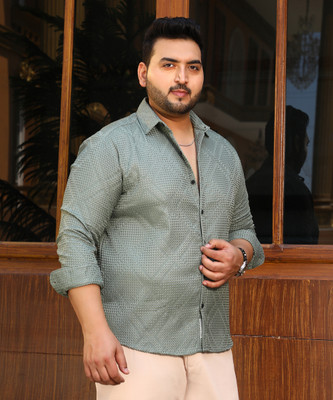 Instafab Plus Men Self Design Casual Green Shirt