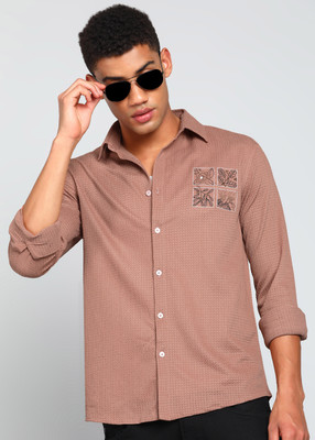INDICLUB Men Self Design Casual Orange Shirt