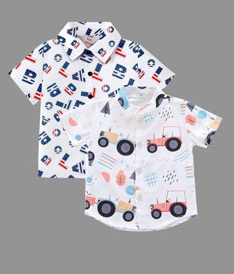 KILLER Boys Printed Casual White Shirt(Pack of 2)